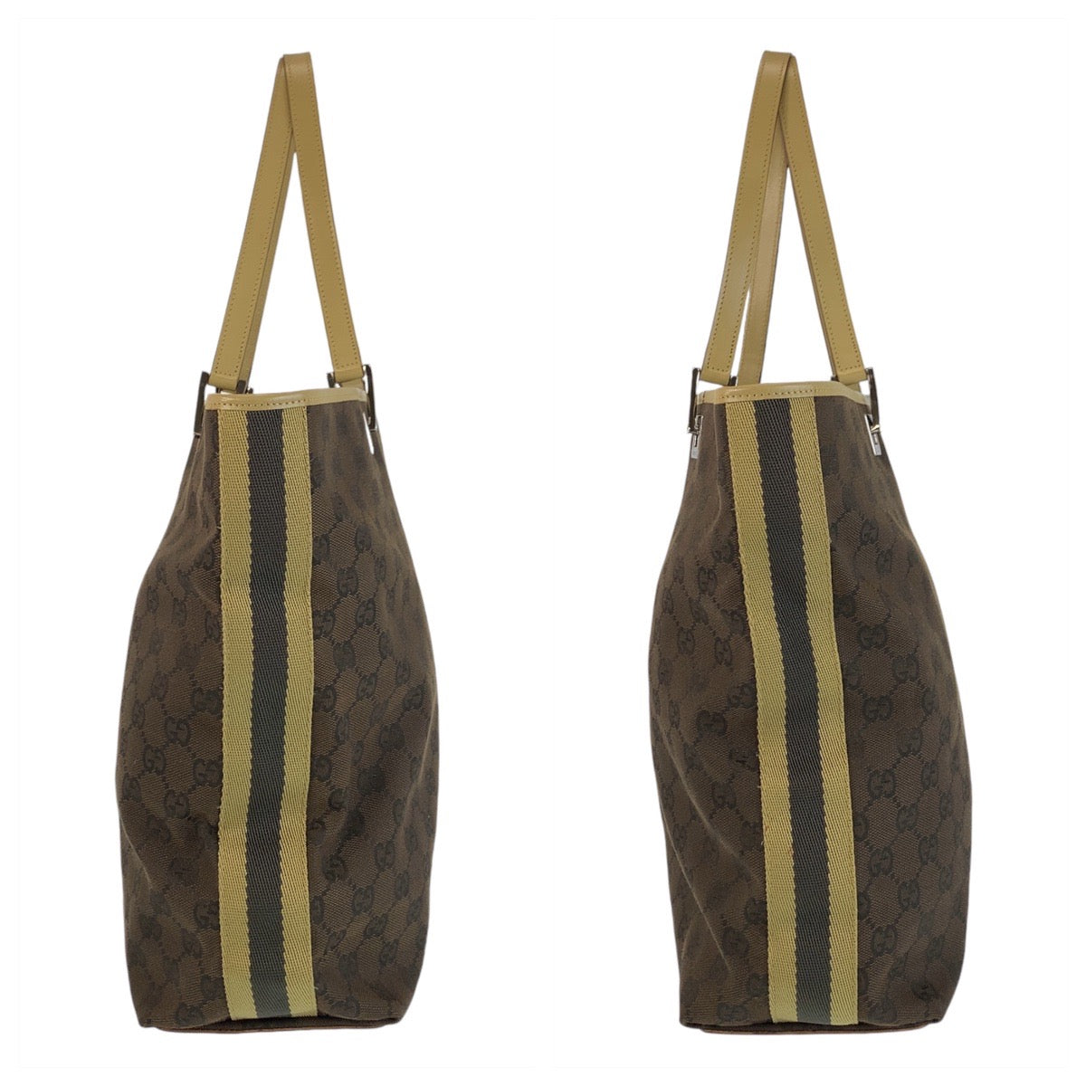 GUCCI Tote Bag 31243 GG canvas, leather Brown Beige SilverMetal Tote Bag Shoulder Bag Women Used Authentic