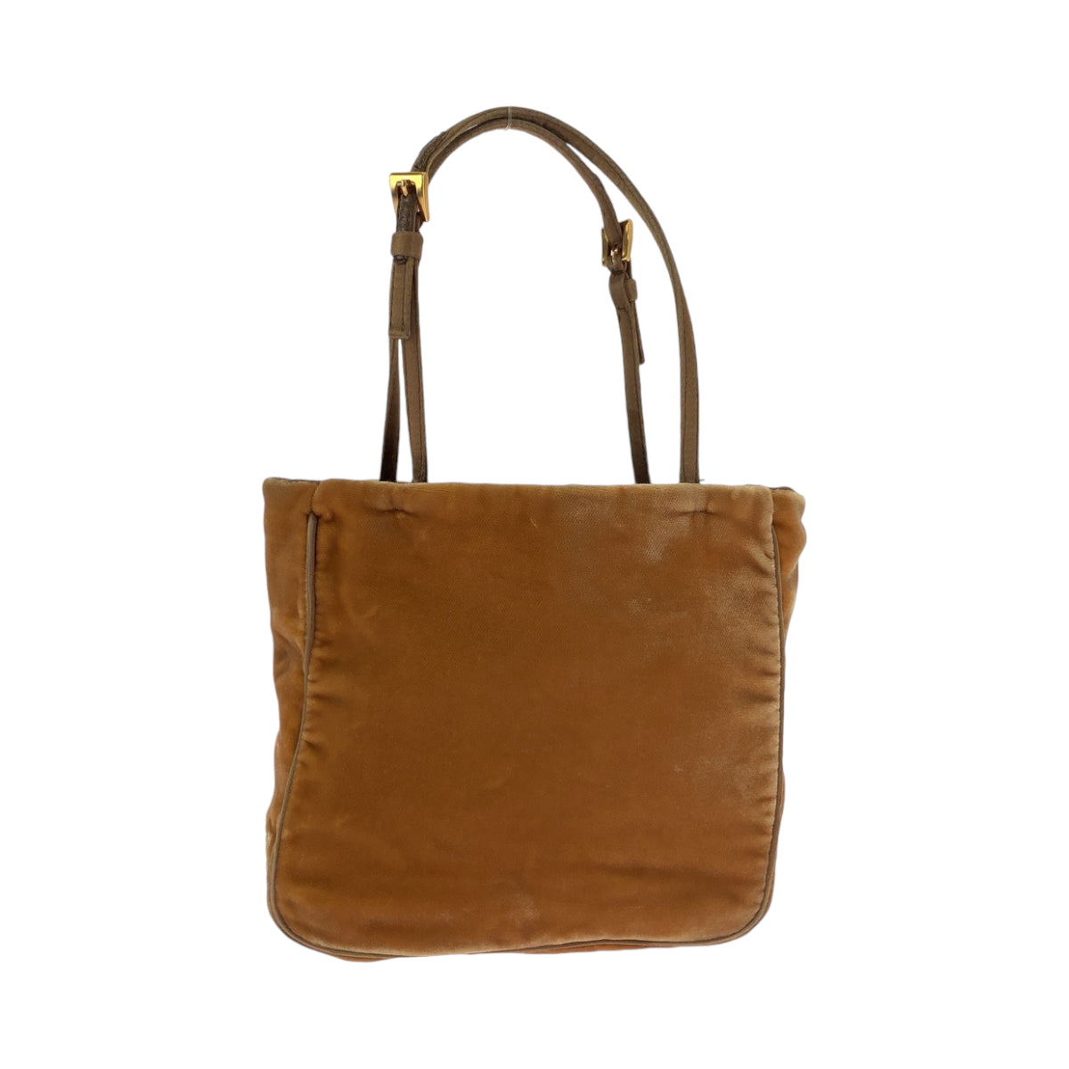 PRADA Handbag Velor Brown Gold Metal Handbag Tote Bag Triangle With logo Women Used Authentic
