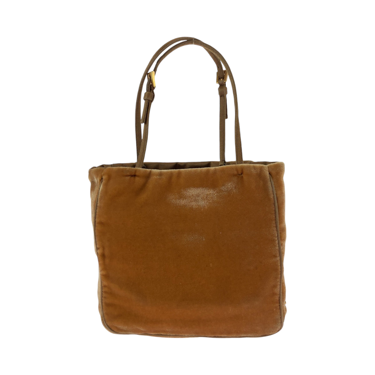 PRADA Handbag Velor Brown Gold Metal Handbag Tote Bag Triangle With logo Women Used Authentic