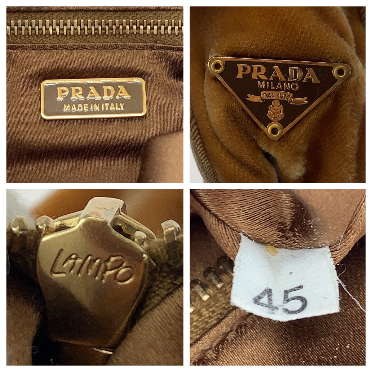 PRADA Handbag Velor Brown Gold Metal Handbag Tote Bag Triangle With logo Women Used Authentic