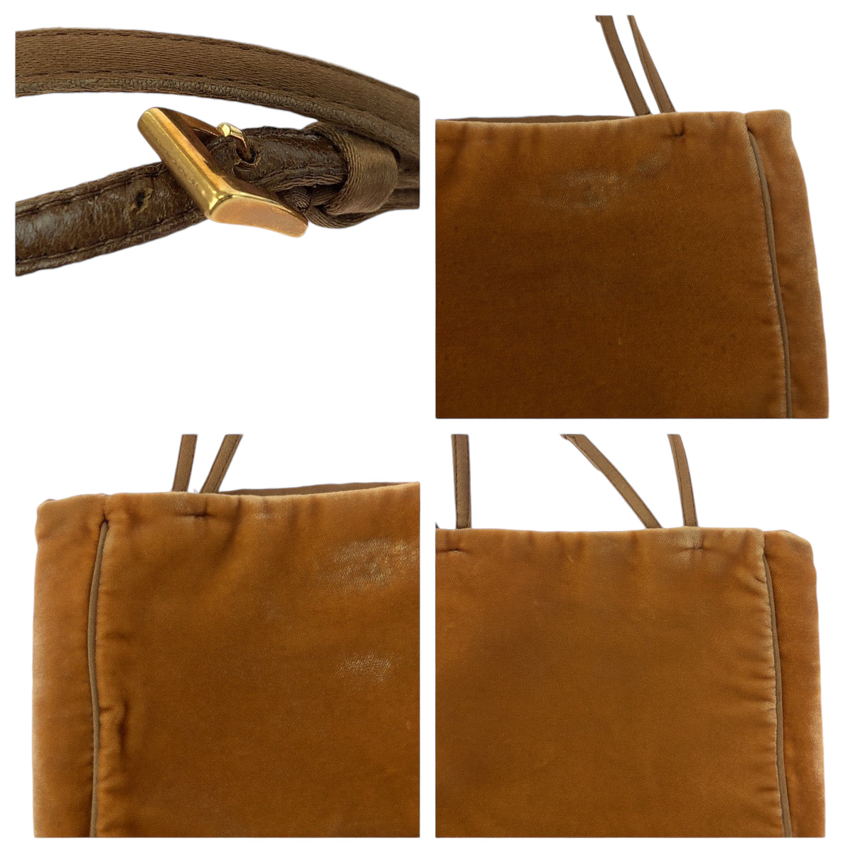 PRADA Handbag Velor Brown Gold Metal Handbag Tote Bag Triangle With logo Women Used Authentic