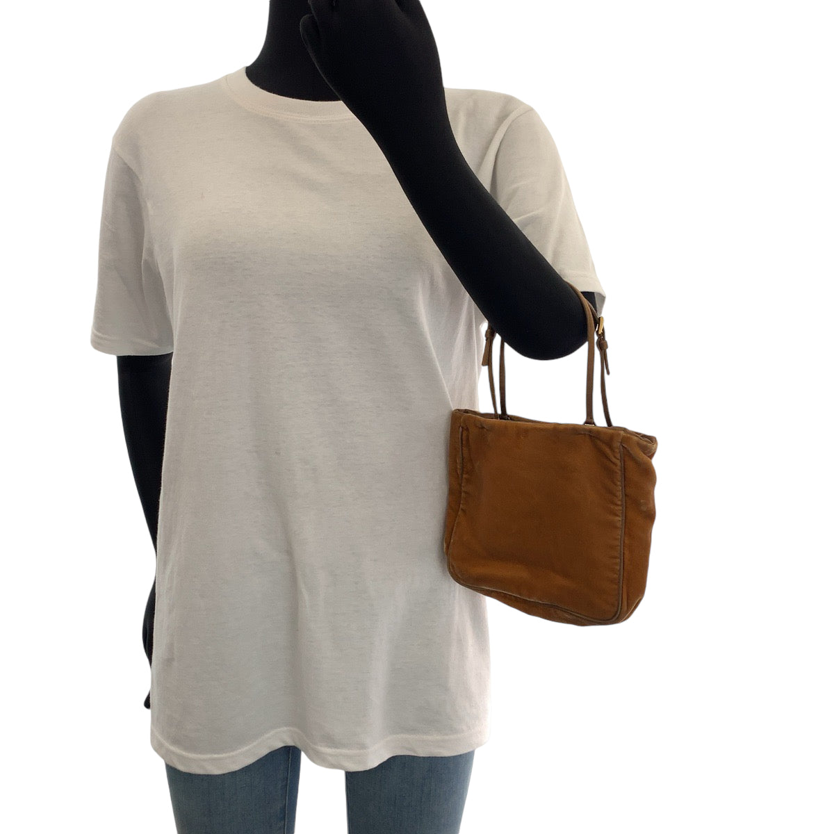 PRADA Handbag Velor Brown Gold Metal Handbag Tote Bag Triangle With logo Women Used Authentic