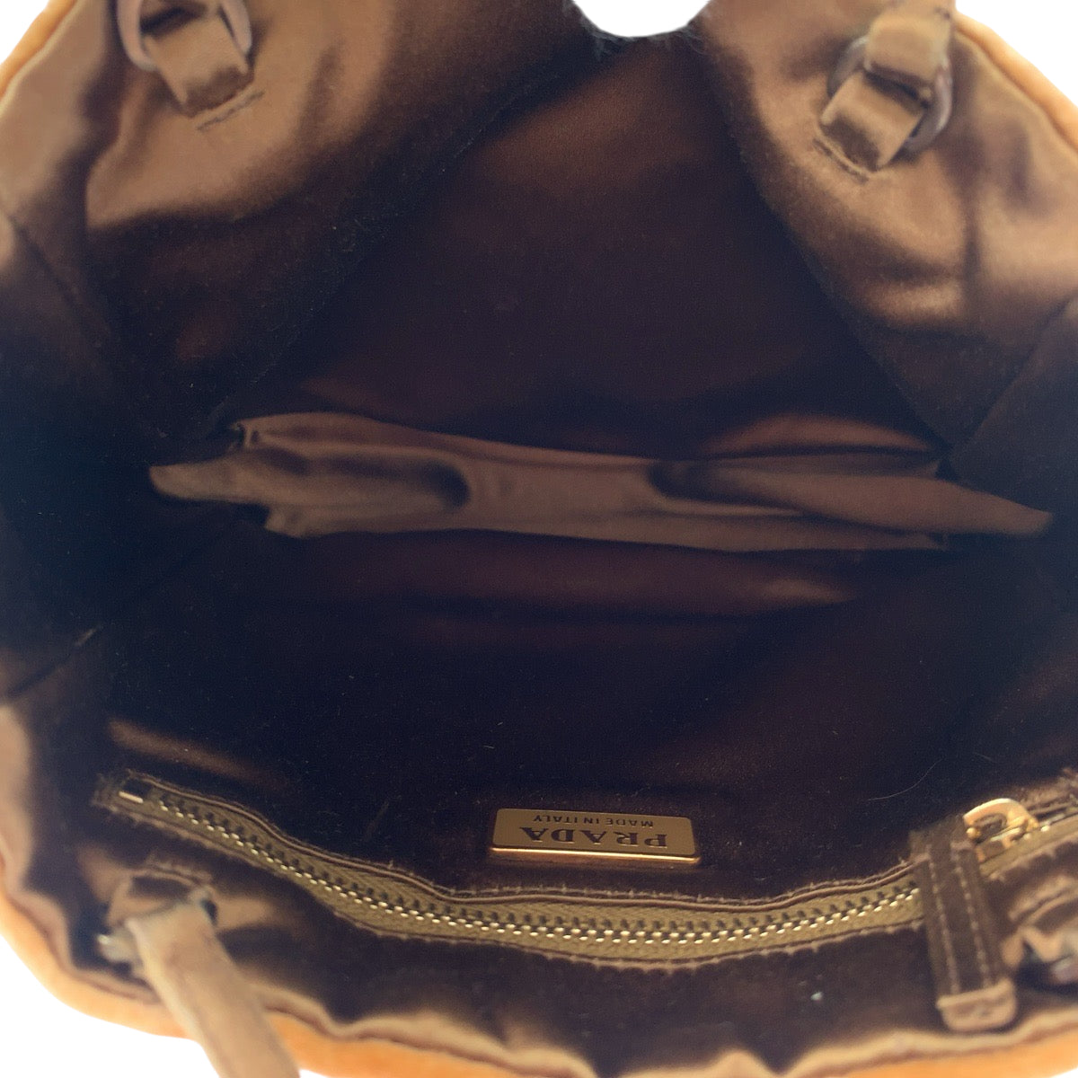 PRADA Handbag Velor Brown Gold Metal Handbag Tote Bag Triangle With logo Women Used Authentic