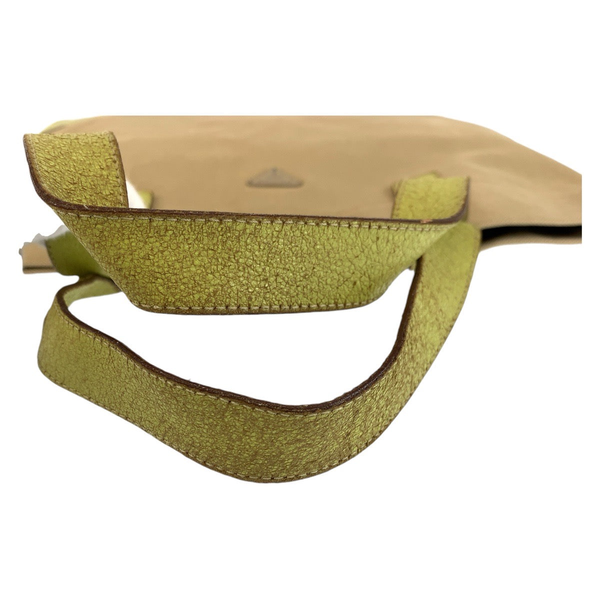 PRADA Tote Bag Canvas, Leather Beige Green SilverMetal Tote Bag handbag Triangle With logo Women Used Authentic