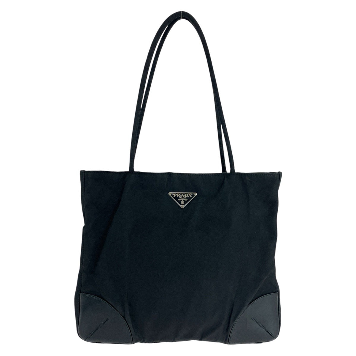 PRADA Tote Bag Nylon BlackSilverMetal Tote Bag Shoulder Bag Test Triangle With logo Women Used Authentic