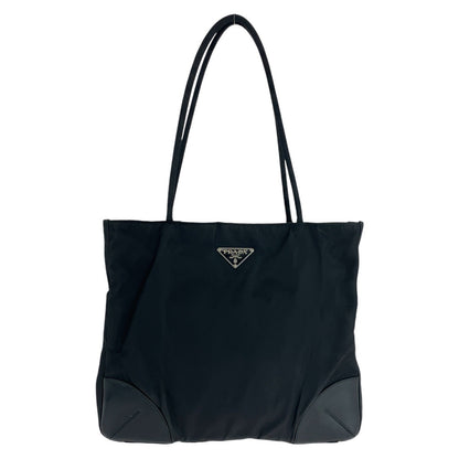PRADA Tote Bag Nylon BlackSilverMetal Tote Bag Shoulder Bag Test Triangle With logo Women Used Authentic