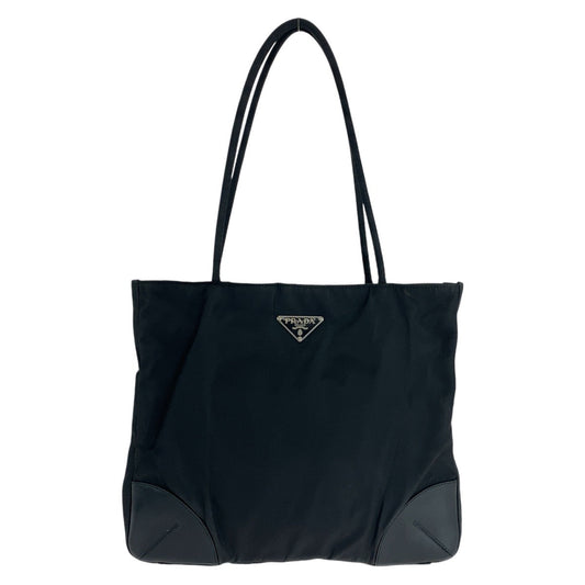 PRADA Tote Bag Nylon BlackSilverMetal Tote Bag Shoulder Bag Test Triangle With logo Women Used Authentic