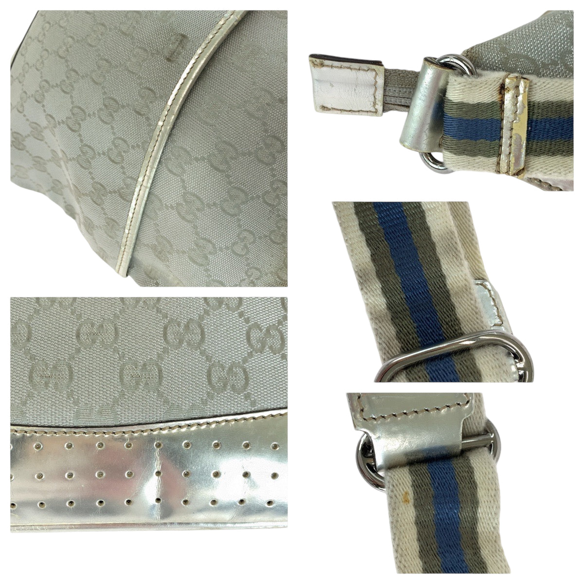GUCCI Shoulder Bag 145857 GG canvas, enamel Silver SilverMetal Shoulder Bag pochette Women Used Authentic