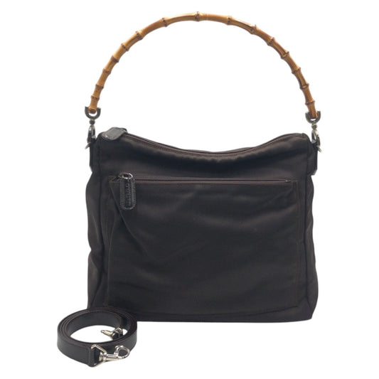GUCCI Handbag 000 0509 polyester Brown Handbag Shoulder Bag 2WAY Bamboo Women Used Authentic