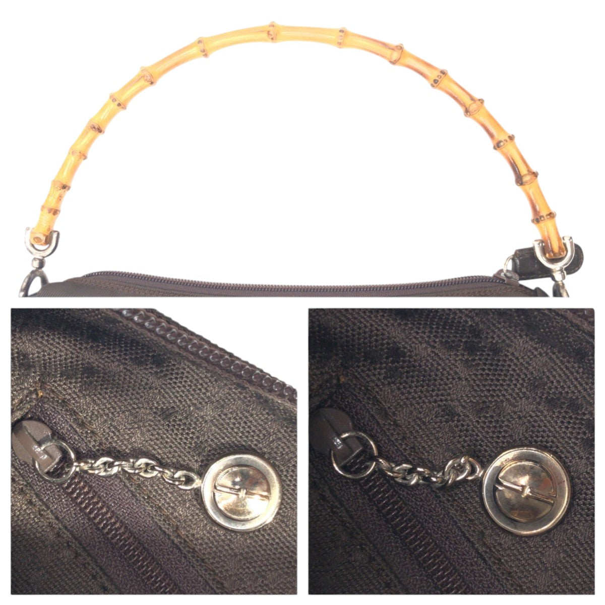 GUCCI Handbag 000 0509 polyester Brown Handbag Shoulder Bag 2WAY Bamboo Women Used Authentic