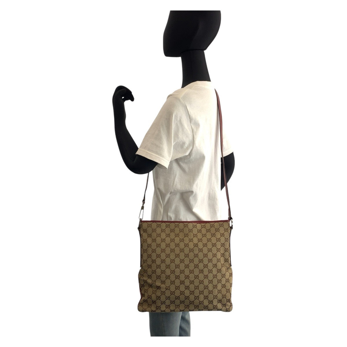 GUCCI Shoulder Bag 113013 GG canvas, leather Beige red Shoulder Bag Messenger bag Women Used Authentic