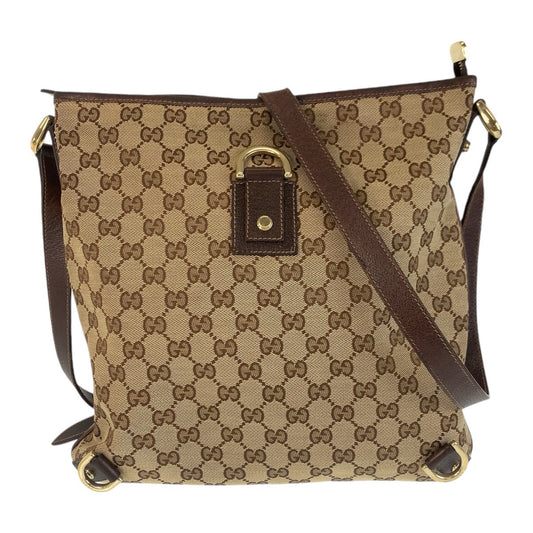 GUCCI Shoulder Bag GG canvas, leather Beige Brown Gold Metal Crossbody Shoulder Bag Pochette Abbey Women Used Authentic