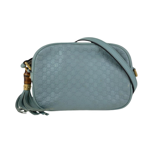 GUCCI Shoulder Bag 309538 leather Blue GoldMetal Crossbody Shoulder Bag Pochette Micro Guccissima Bamboo Women Used Authentic