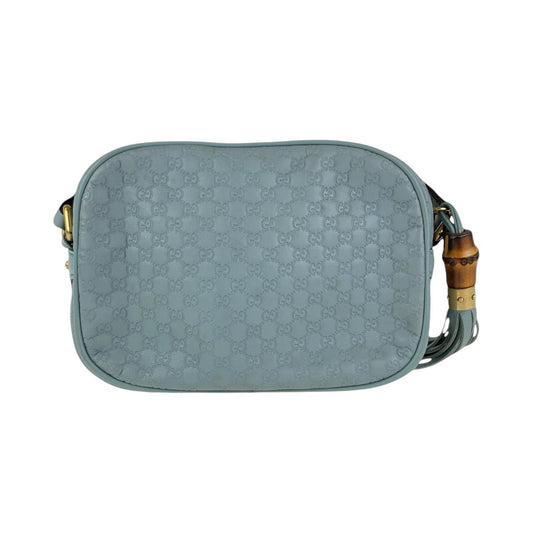GUCCI Shoulder Bag 309538 leather Blue GoldMetal Crossbody Shoulder Bag Pochette Micro Guccissima Bamboo Women Used Authentic