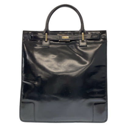 GUCCI Tote Bag 002 1091 leather Black Gold Metal Tote Bag Women Used Authentic