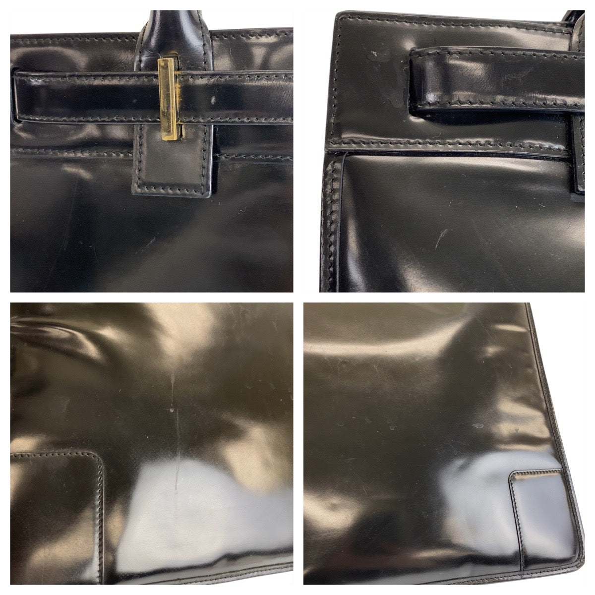 GUCCI Tote Bag 002 1091 leather Black Gold Metal Tote Bag Women Used Authentic