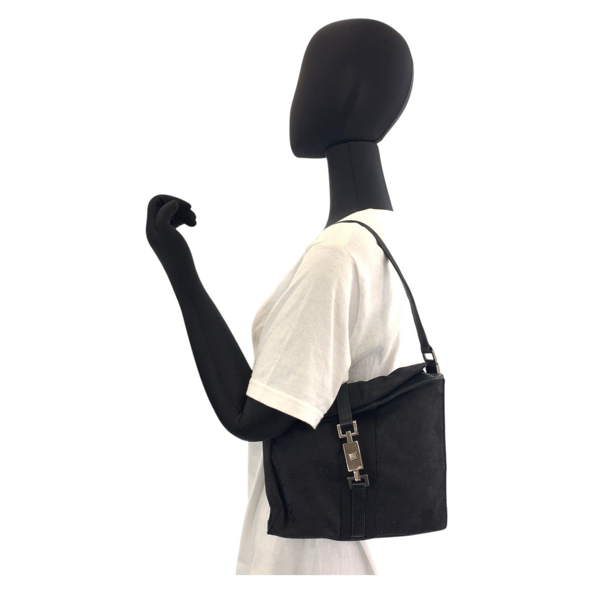 GUCCI Shoulder Bag 001 3734 GG canvas, leather Black black Shoulder Bag Jackie Women Used Authentic
