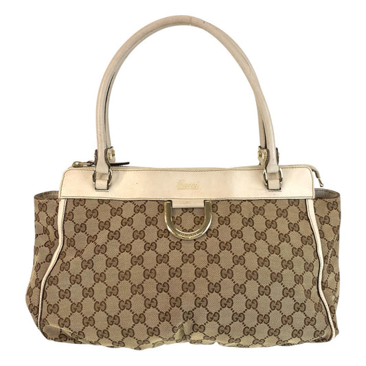 GUCCI Tote Bag 189831 GG canvas, leather Beige White Gold Metal Tote Bag Shoulder Bag Women Used Authentic