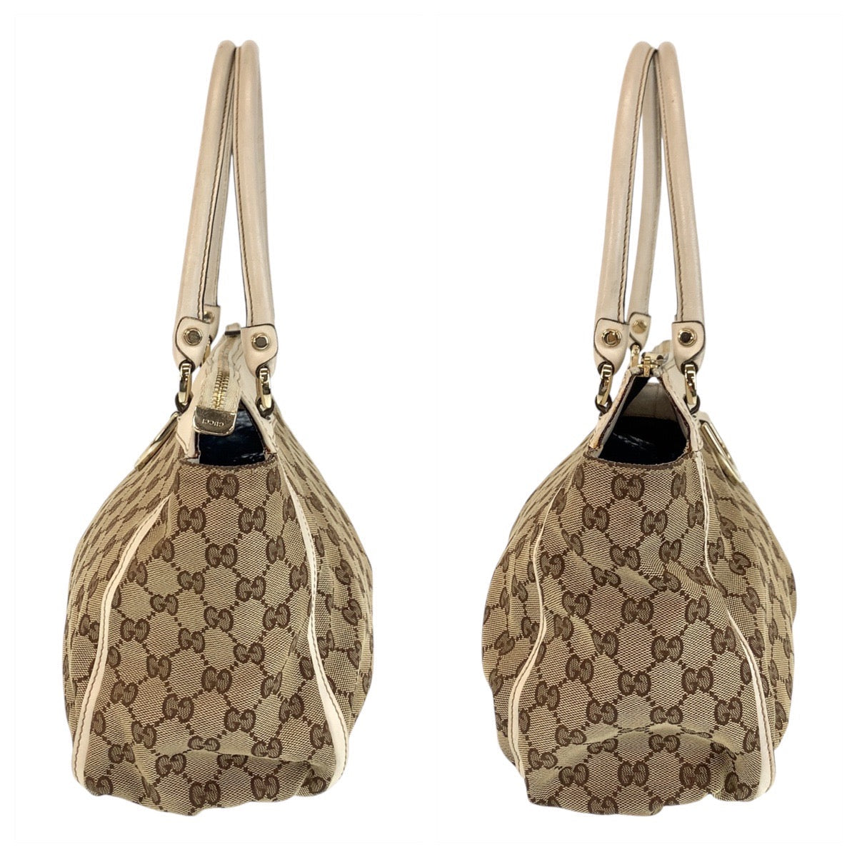 GUCCI Tote Bag 189831 GG canvas, leather Beige White Gold Metal Tote Bag Shoulder Bag Women Used Authentic