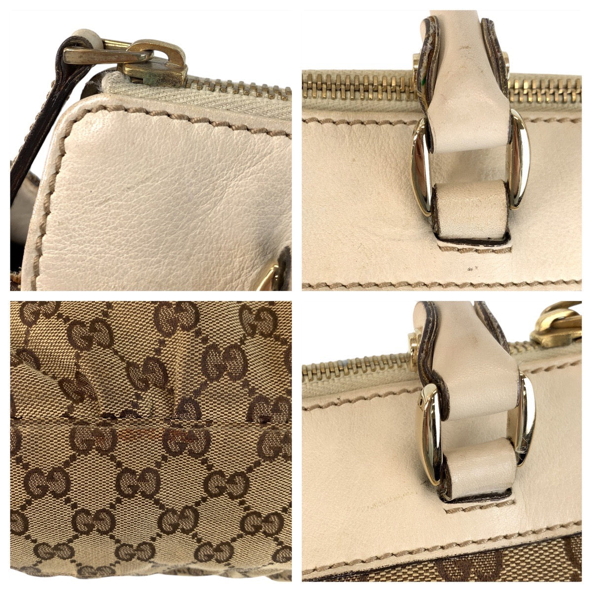 GUCCI Tote Bag 189831 GG canvas, leather Beige White Gold Metal Tote Bag Shoulder Bag Women Used Authentic