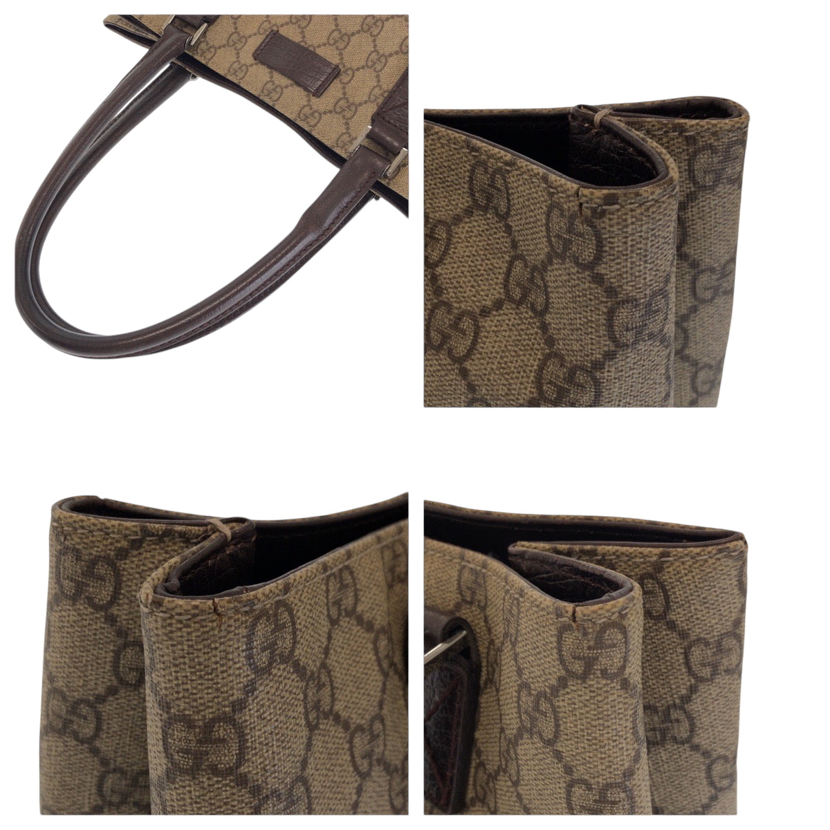 GUCCI Tote Bag 131220 GG Supreme Canvas Beige Brown SilverMetal Tote Bag Shoulder Bag Women Used Authentic