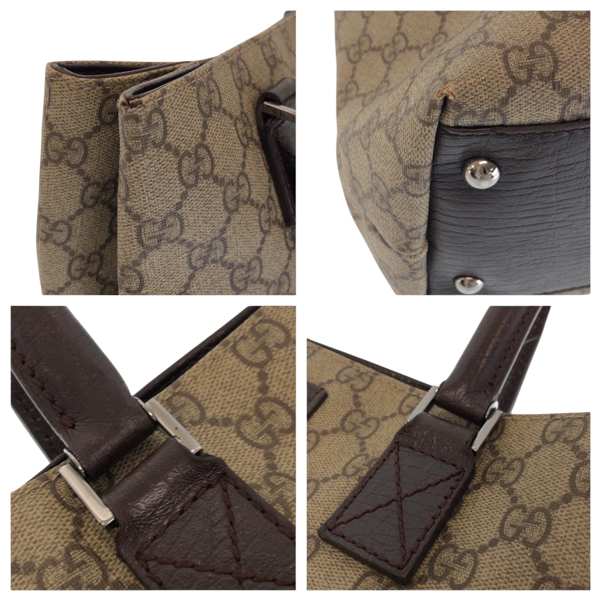 GUCCI Tote Bag 131220 GG Supreme Canvas Beige Brown SilverMetal Tote Bag Shoulder Bag Women Used Authentic