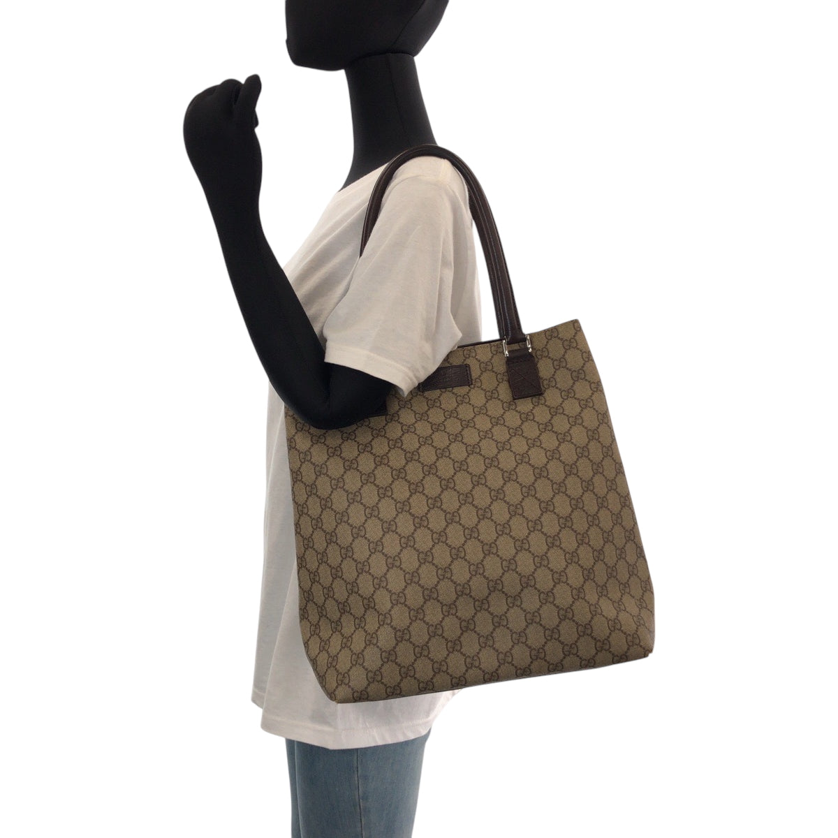 GUCCI Tote Bag 131220 GG Supreme Canvas Beige Brown SilverMetal Tote Bag Shoulder Bag Women Used Authentic