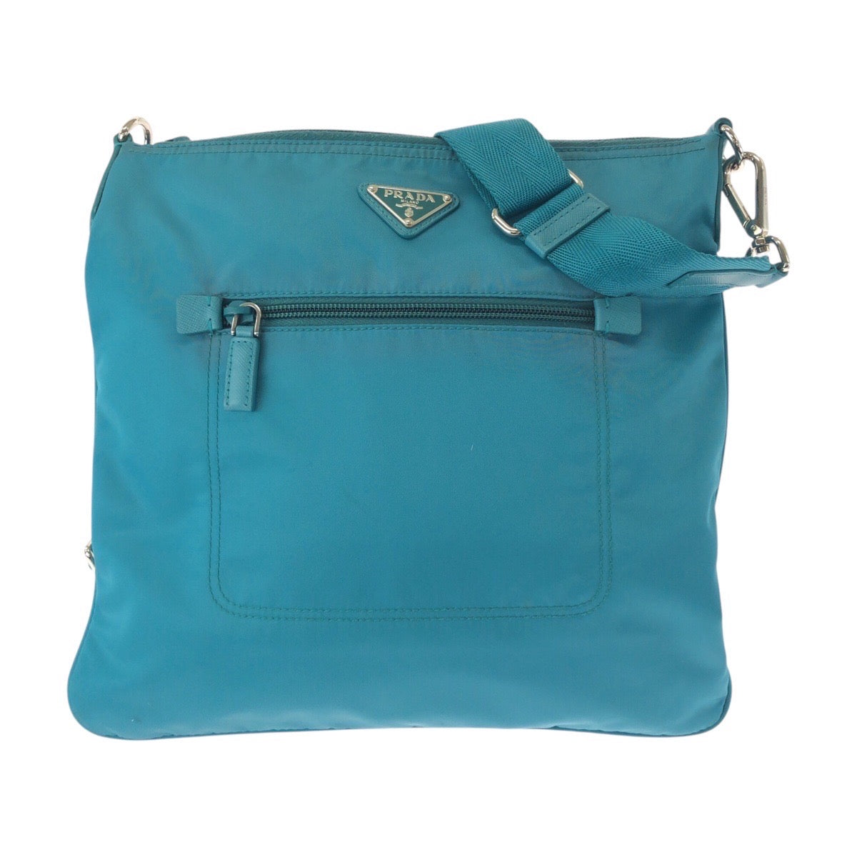 PRADA Shoulder Bag Nylon Light Blue Emerald SilverMetal Shoulder Bag pochette Test Triangle With logo Women Used Authentic