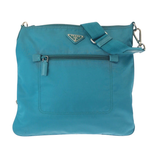 PRADA Shoulder Bag Nylon Light Blue Emerald SilverMetal Shoulder Bag pochette Test Triangle With logo Women Used Authentic