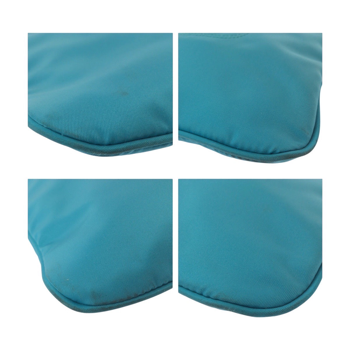 PRADA Shoulder Bag Nylon Light Blue Emerald SilverMetal Shoulder Bag pochette Test Triangle With logo Women Used Authentic