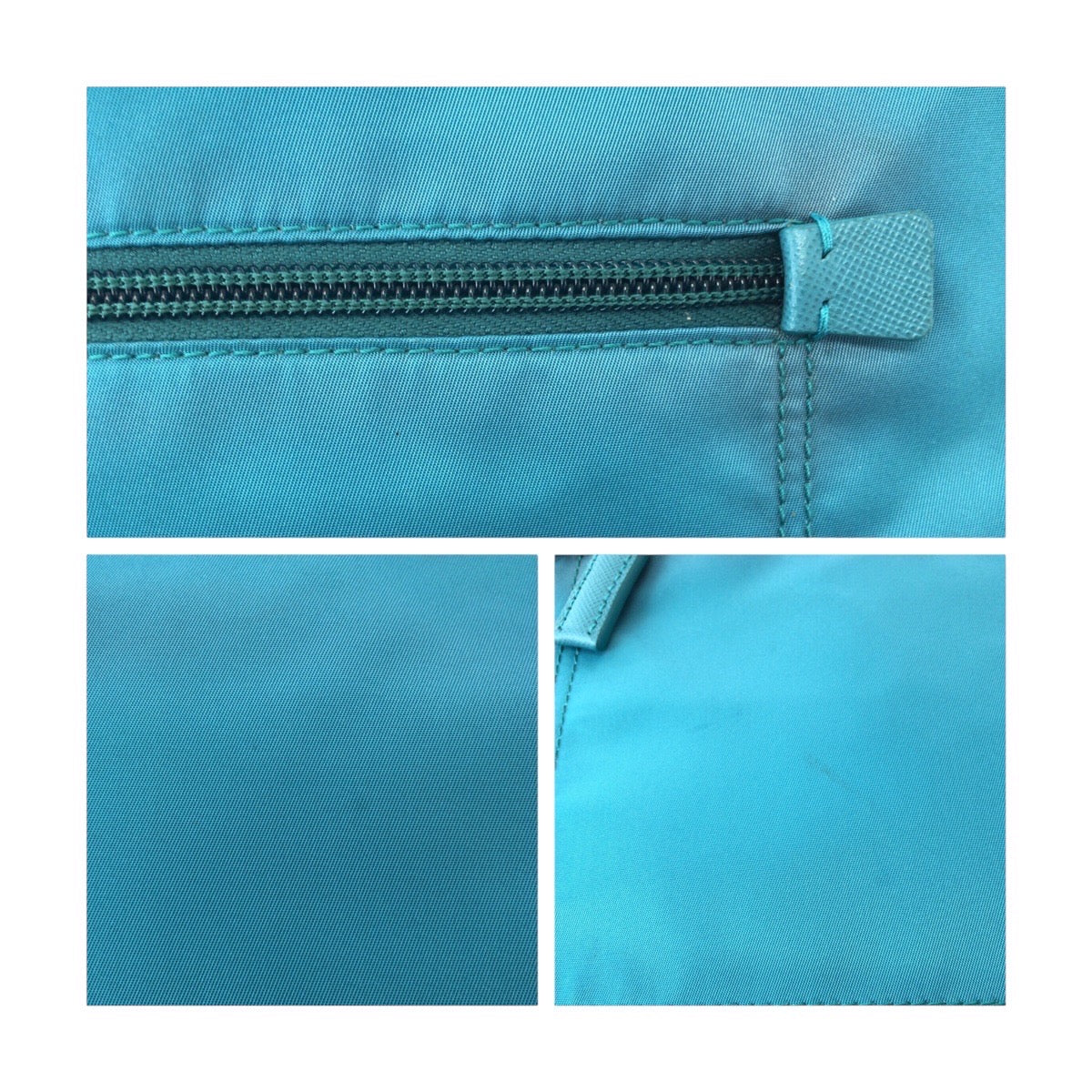 PRADA Shoulder Bag Nylon Light Blue Emerald SilverMetal Shoulder Bag pochette Test Triangle With logo Women Used Authentic