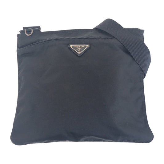 PRADA Shoulder Bag Nylon Black SilverMetal Crossbody Shoulder Bag Unisex Test Triangle With logo Women Used Authentic