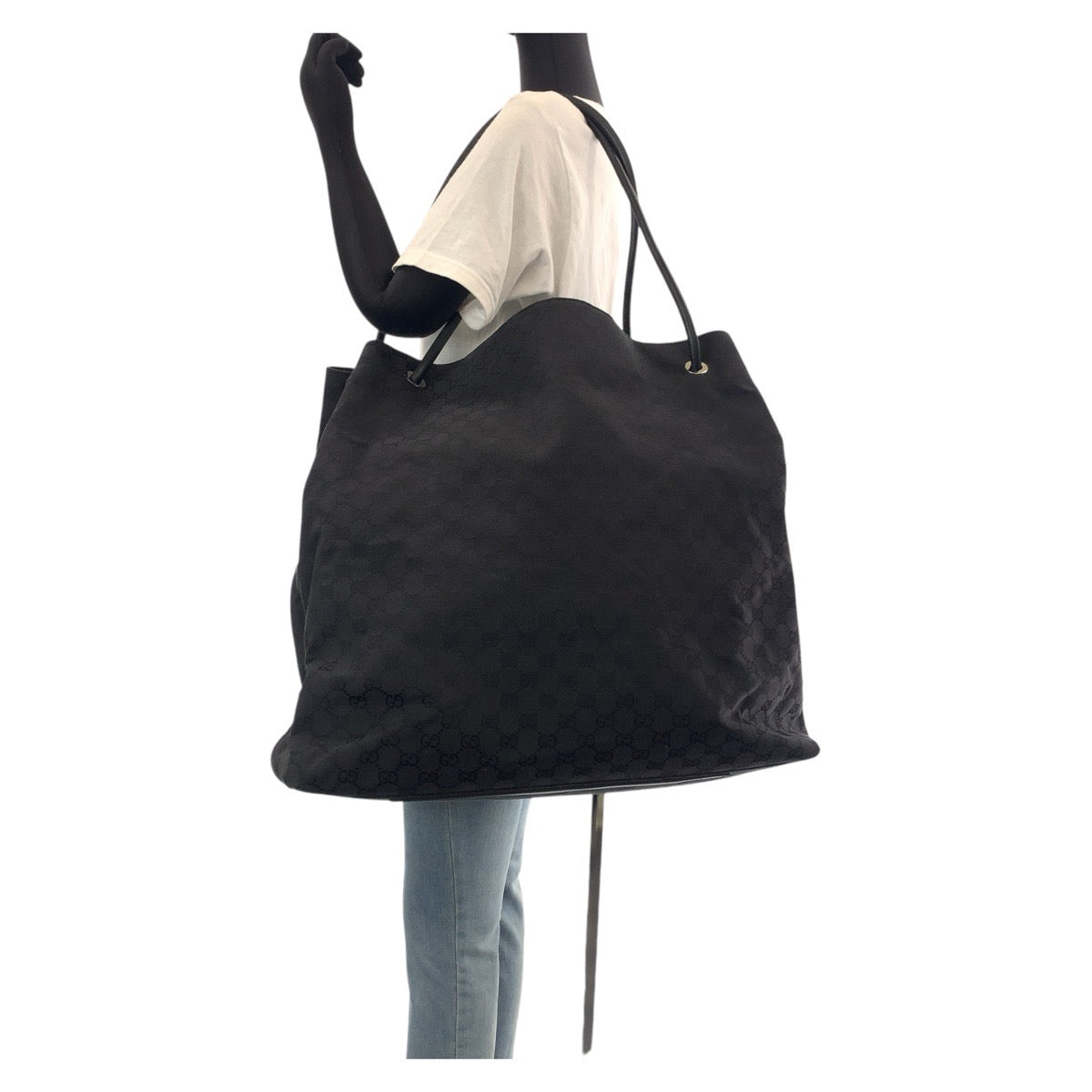 GUCCI Tote Bag 101268 GG canvas, leather BlackSilverMetal Tote Bag Shoulder Bag Unisex Women Used Authentic