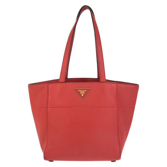 PRADA Tote Bag leather Red Gold Metal Triangle With logo