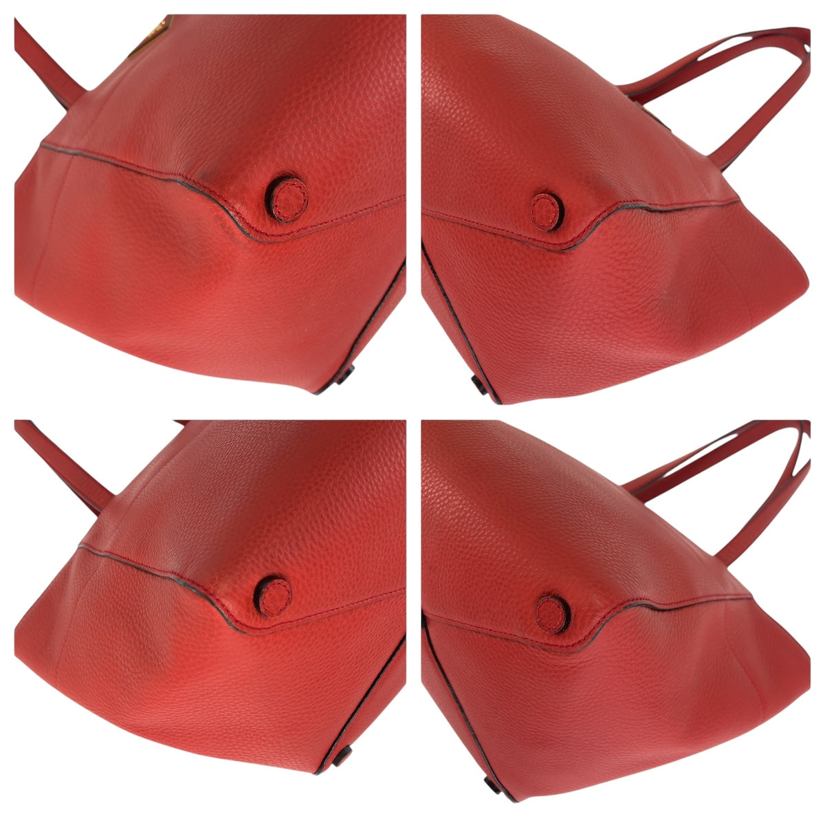 PRADA Tote Bag leather Red Gold Metal Triangle With logo