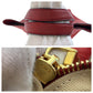 PRADA Tote Bag leather Red Gold Metal Triangle With logo