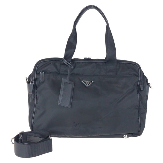 PRADA Business bag Nylon, Leather Black SilverMetal Business bag Briefcase 2way Testo Saffiano Triangle With logo mens Used Authentic