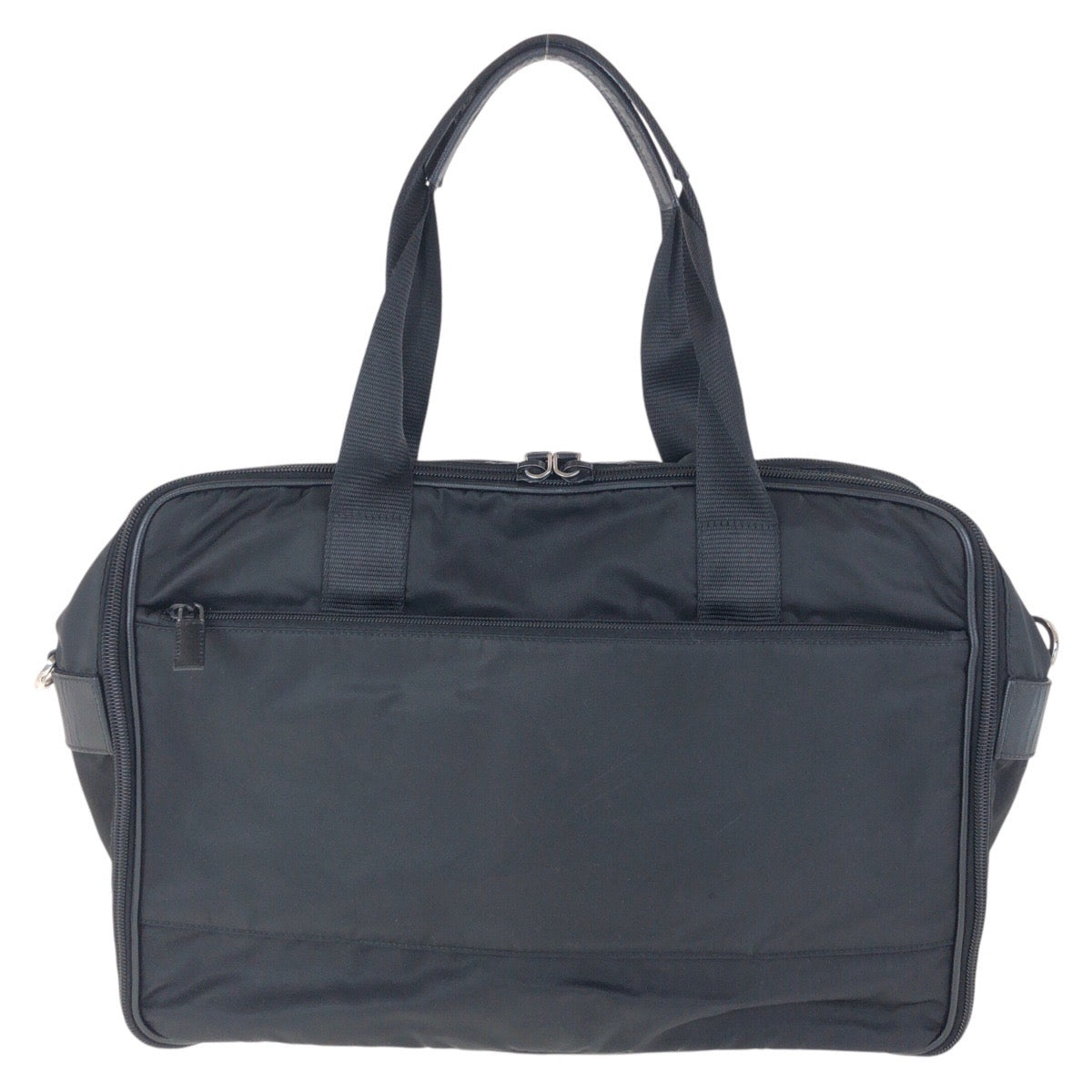 PRADA Business bag Nylon, Leather Black SilverMetal Business bag Briefcase 2way Testo Saffiano Triangle With logo mens Used Authentic