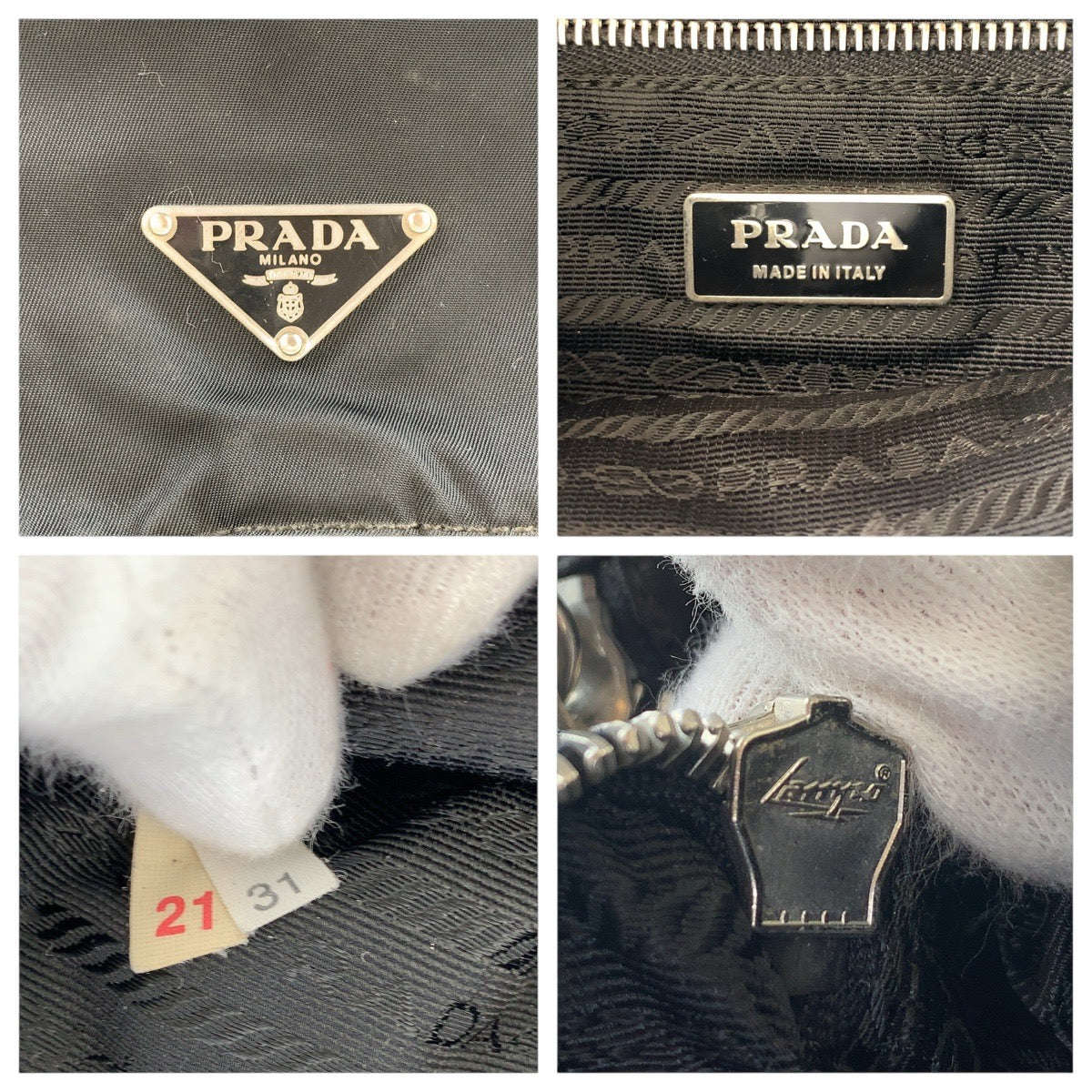 PRADA Shoulder Bag Nylon, Leather Black SilverMetal Shoulder Bag pochette Test Triangle With logo Women Used Authentic