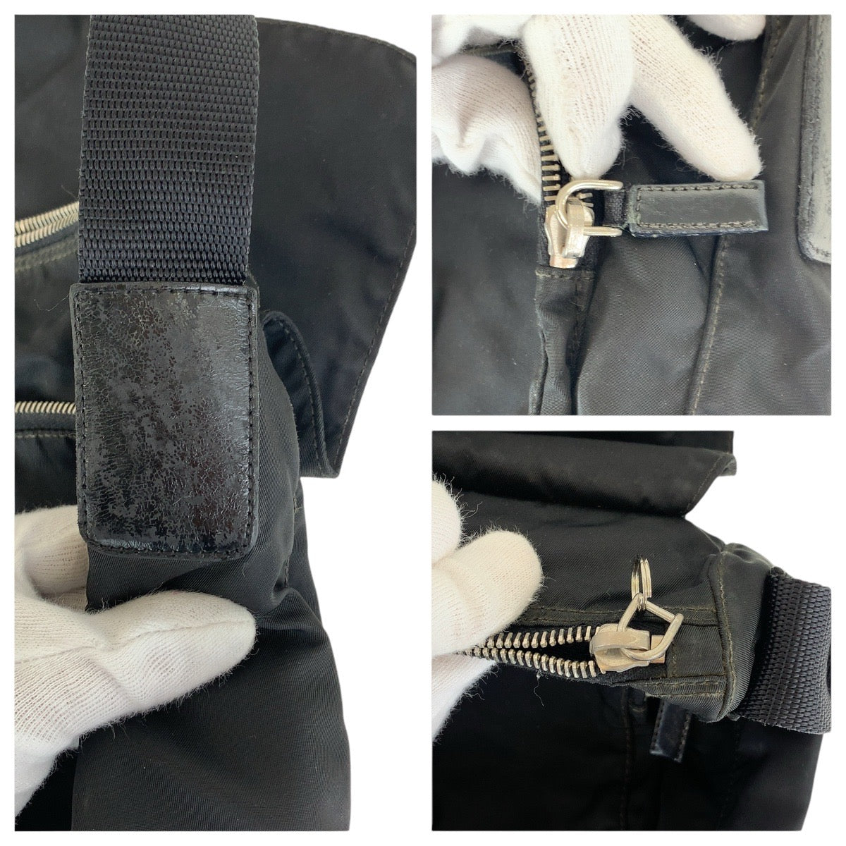 PRADA Shoulder Bag Nylon, Leather Black SilverMetal Shoulder Bag pochette Test Triangle With logo Women Used Authentic