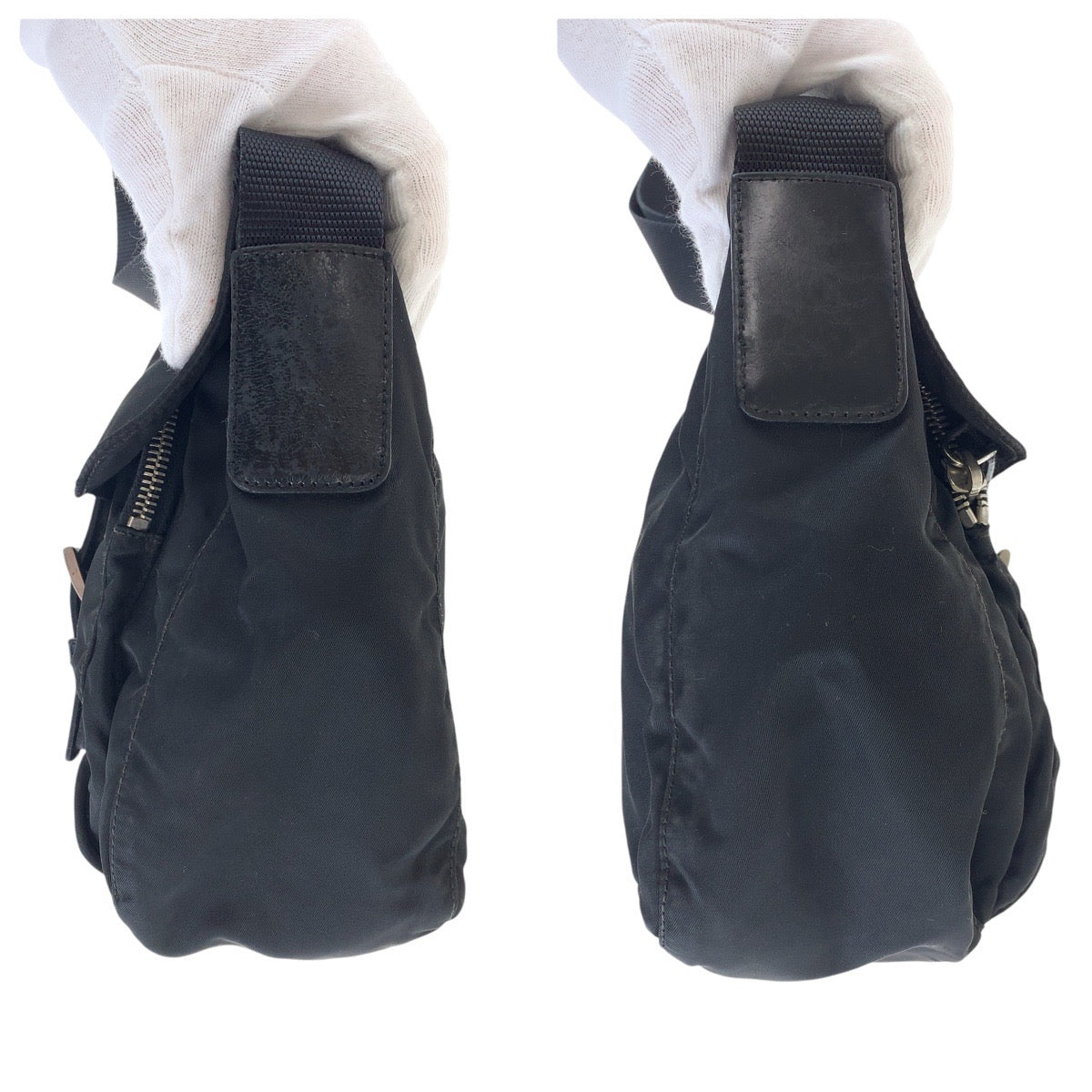 PRADA Shoulder Bag Nylon, Leather Black SilverMetal Shoulder Bag pochette Test Triangle With logo Women Used Authentic