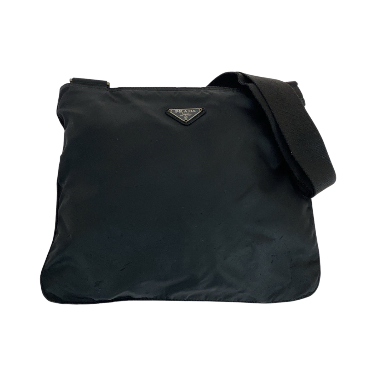 PRADA Shoulder Bag Nylon Black SilverMetal Shoulder Bag pochette Test Triangle With logo Women Used Authentic