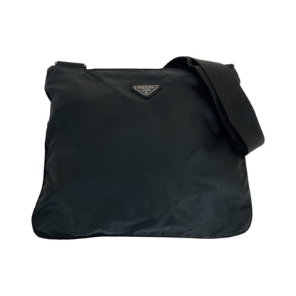 PRADA Shoulder Bag Nylon Black SilverMetal Shoulder Bag pochette Test Triangle With logo Women Used Authentic