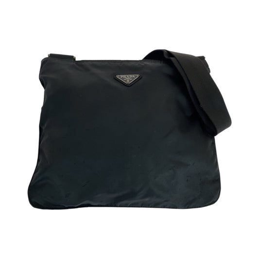 PRADA Shoulder Bag Nylon Black SilverMetal Shoulder Bag pochette Test Triangle With logo Women Used Authentic
