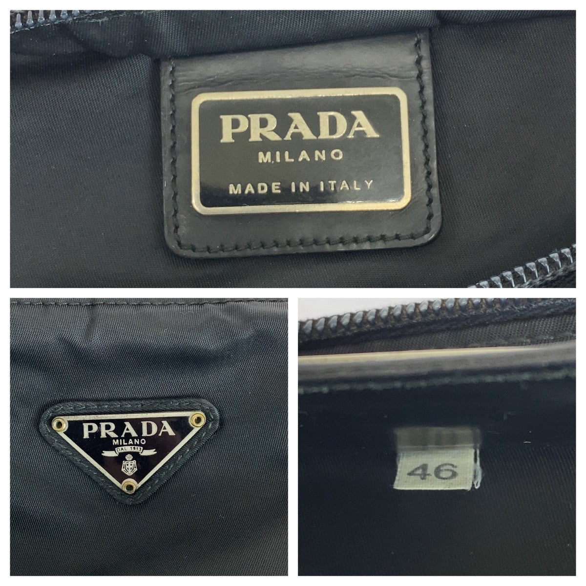 PRADA Shoulder Bag Nylon Black SilverMetal Shoulder Bag pochette Test Triangle With logo Women Used Authentic
