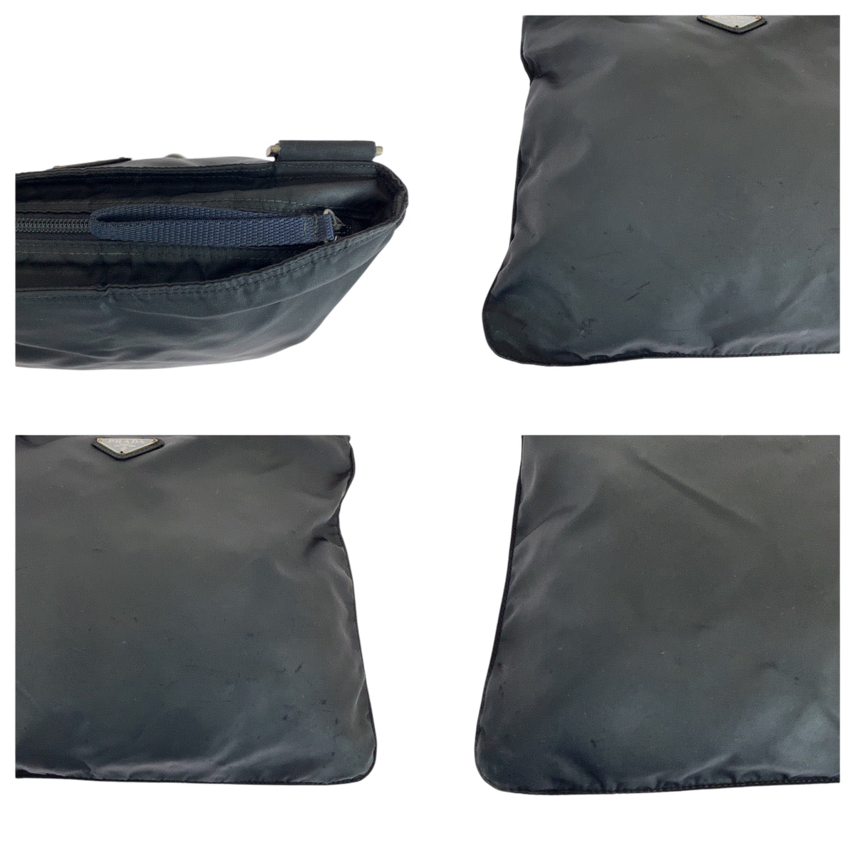 PRADA Shoulder Bag Nylon Black SilverMetal Shoulder Bag pochette Test Triangle With logo Women Used Authentic