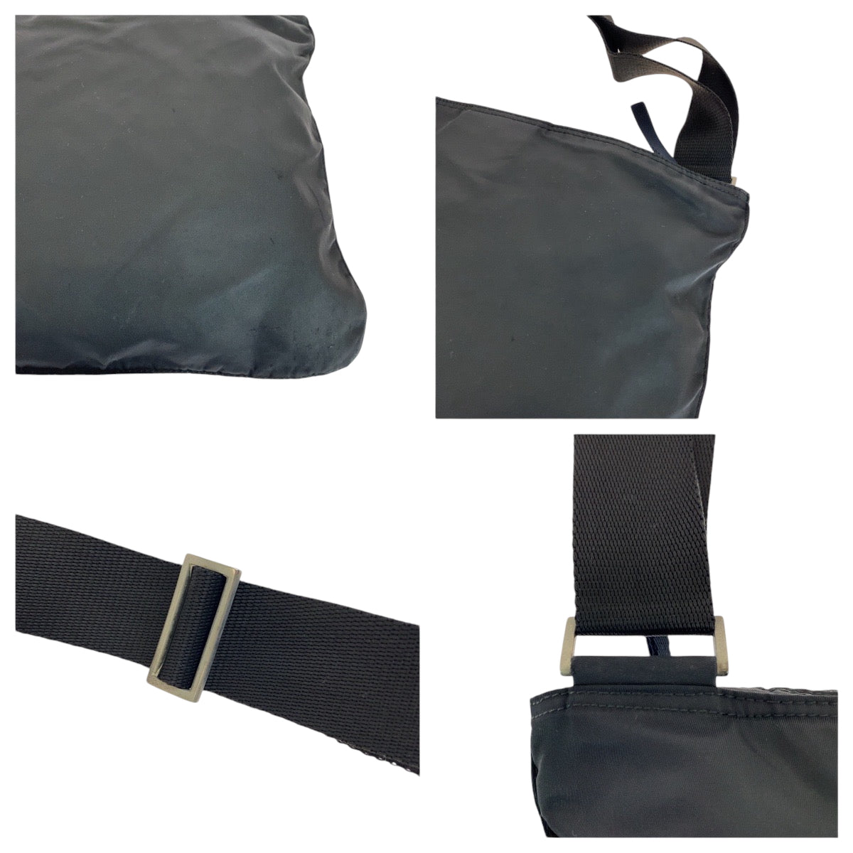 PRADA Shoulder Bag Nylon Black SilverMetal Shoulder Bag pochette Test Triangle With logo Women Used Authentic