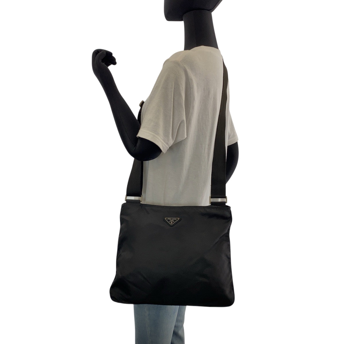 PRADA Shoulder Bag Nylon Black SilverMetal Shoulder Bag pochette Test Triangle With logo Women Used Authentic