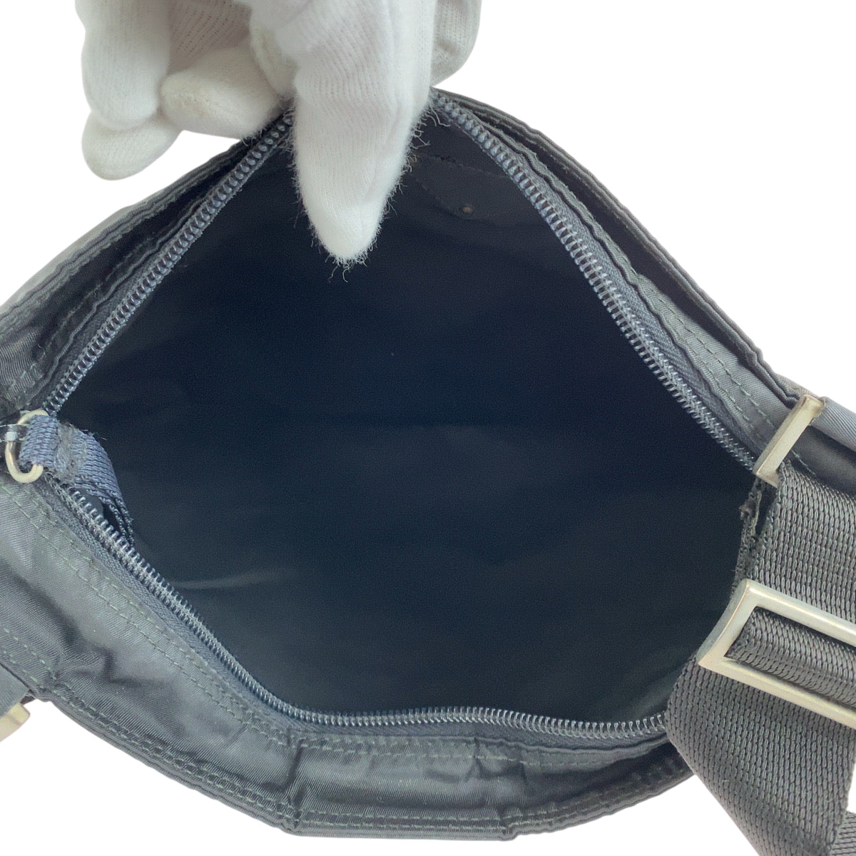 PRADA Shoulder Bag Nylon Black SilverMetal Shoulder Bag pochette Test Triangle With logo Women Used Authentic