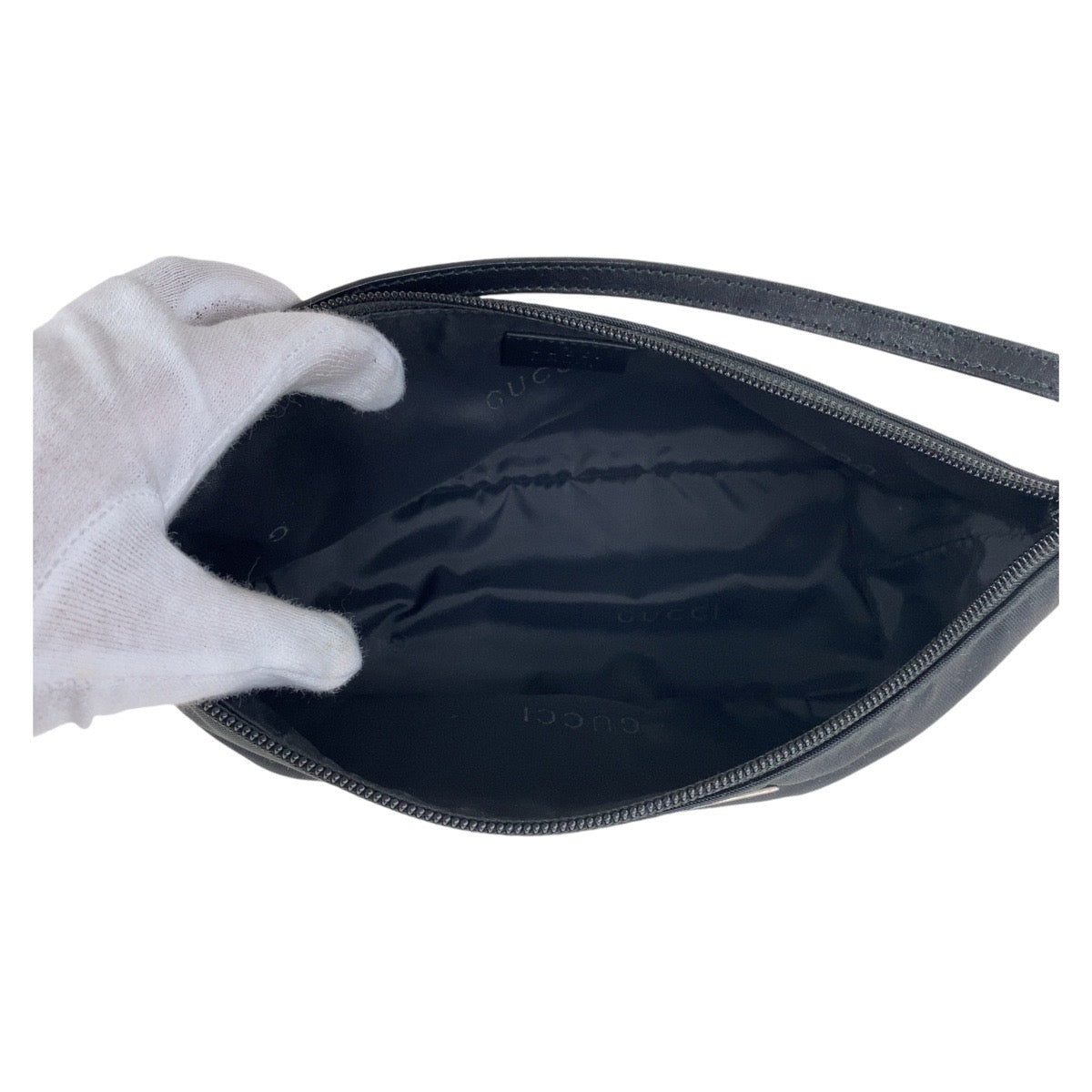 GUCCI Handbag 039 1103 Nylon Black Silver Metal Handbag accessory pouch Women Used Authentic